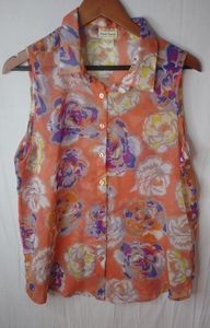Love Notes L Orange Sleeveless Rose Bloom Button Down Top
